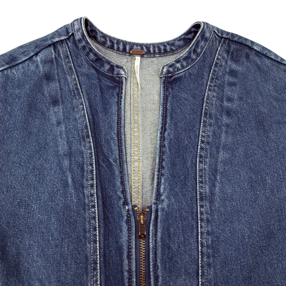 Free People Dream On Denim Mini Dress Size S Blue Utility Zip Front Pockets - Picture 6 of 9